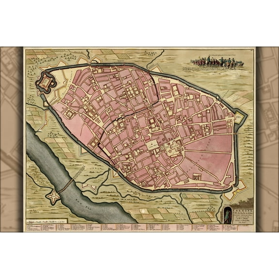 24"x36" Gallery Poster, map of milan italy 1709