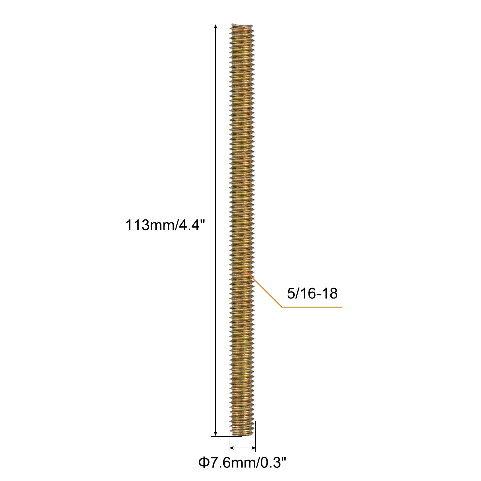 Uxcell 40pcs Fully Threaded Rods 5/16 x 4-1/2 Inch for Mounting Assembly Fastening, Colorful Zinc