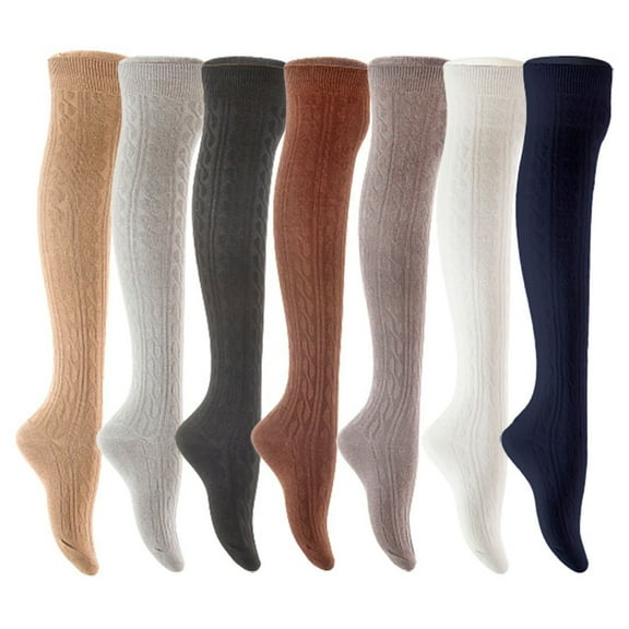 Lian LifeStyle Women's 7 Pair Adorable Comfortable Soft Thigh High Over Knee High Cotton Socks Size 6-9 L1024 Beige,Light Grey,Black,Coffee,Dark Grey,White,Navy