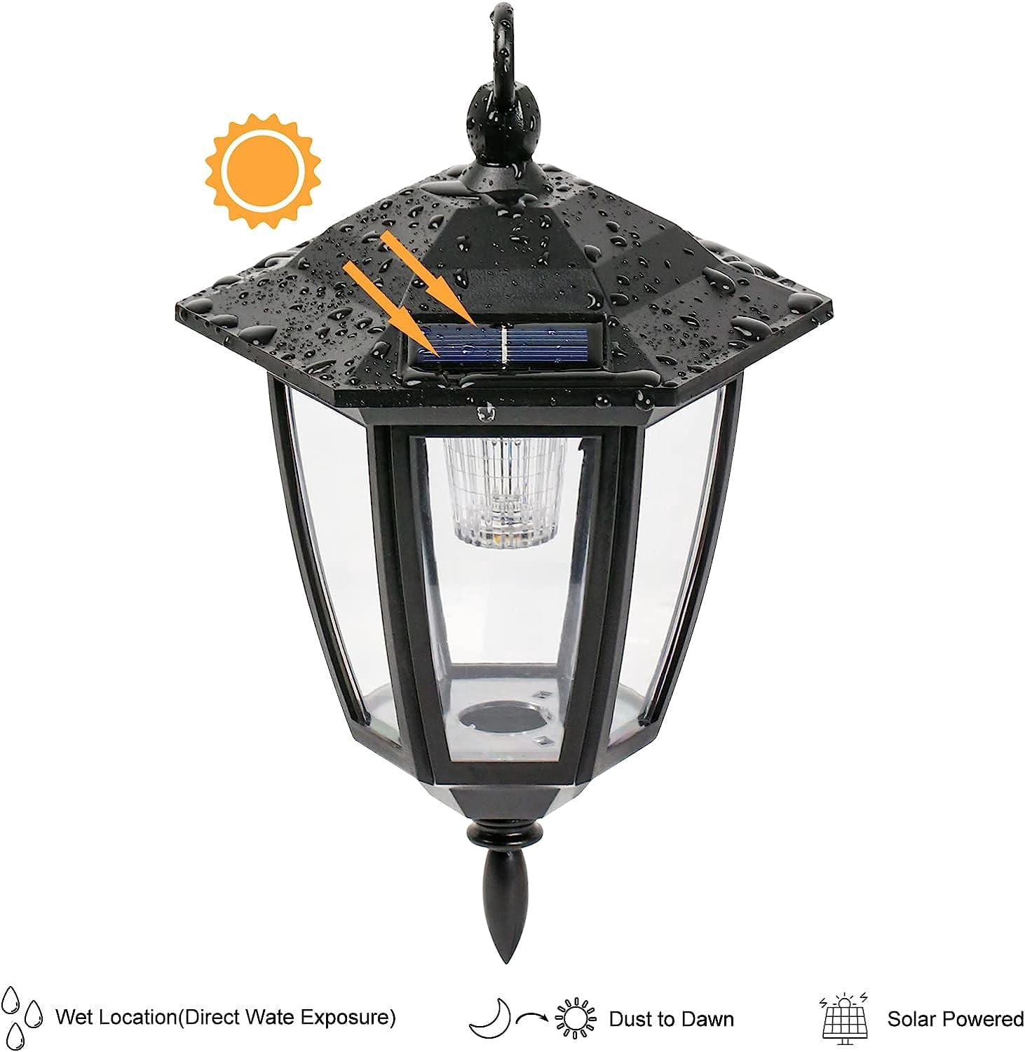TOYIEW Hanging Solar Lights Outdoor Waterproof, 35 Inch Shepherd Hook Lights with 4 Shepherd Hooks, Solar Lantern Lights for Garden Decor, Pathway, Porch Decor, Patio, Backyard and Yard, 4 Pack