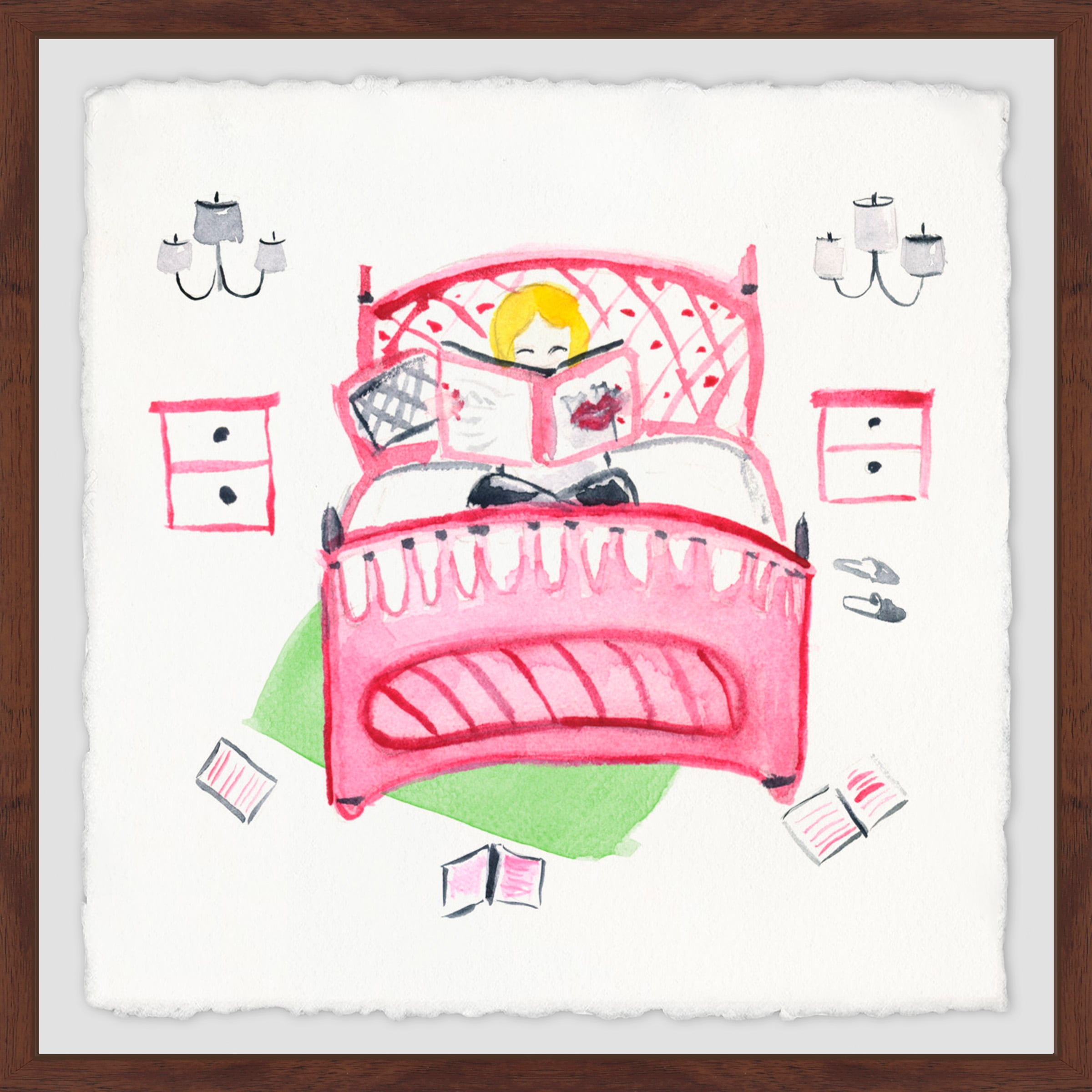 Crazy Pink Bed Framed Painting Print