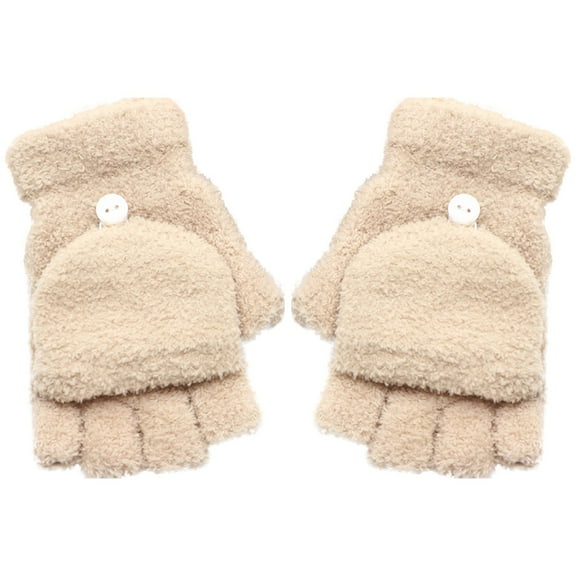 Audhol Thin Water-Resistant Windproof Non-Slip Gloves Besufy Women Winter Warmer Gloves Coral Fleece Hand Wrist Fingerless Mitten Winter Half Finger Gloves Fingerless Gloves Beige One Size