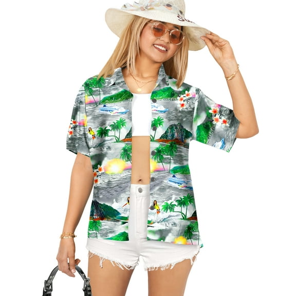 HAPPY BAY Women Hawaiian Boyfriends Shirt Ladies Beach Blouses Tops S Black_X14