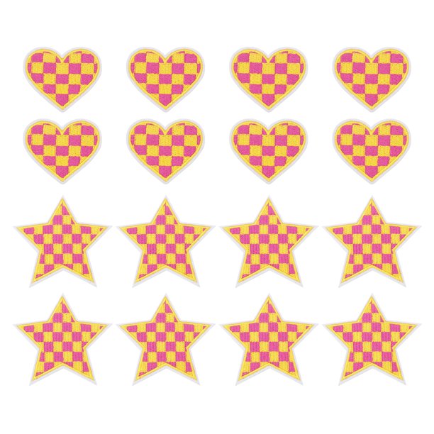 Uxcell 18 Pcs Parches Bordados de Corazón Estrella a Planchar apliques Parches para Chaqueta Colección de Denim Ropa Vestidos Sombreros Jeans Accesorio DIY, Amarillo/Rojo Rosa
