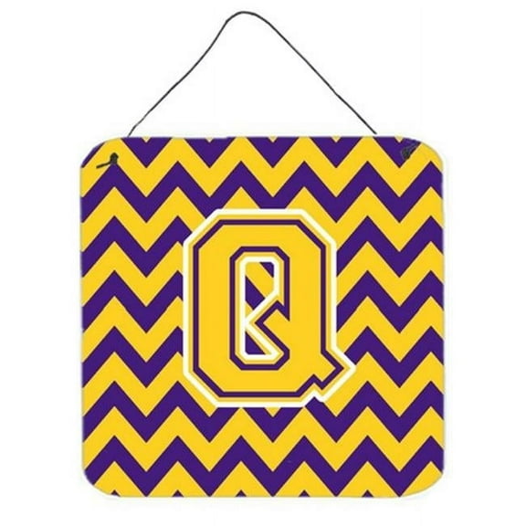 Letter Q Chevron Purple & Gold Wall or Door Hanging Prints, 6 x 0.02 x 6 in.