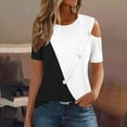 thumbnail image 2 of Fesfesfes Women'S Summer Tops Casual Comfortable Patchwork Color Cold Shoulder Button Splicing Short Sleeved Round Neck T-Shirt(Black,XL), 2 of 7