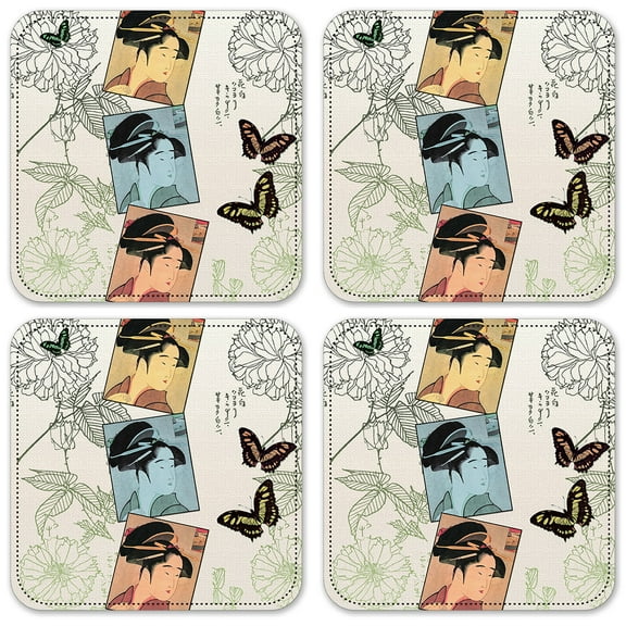 Vinyl Drink Coasters - Set of 4 - Three Geishas