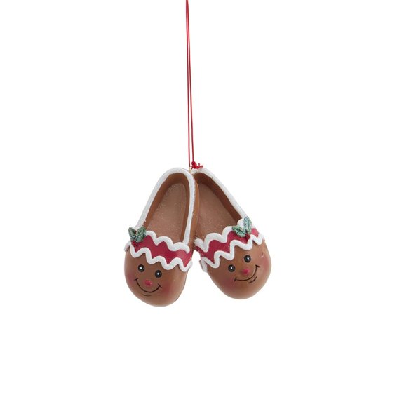 Kurt Adler 4" Resin Pajama Party Holiday Slipper Ornament, Gingerbread Slippers