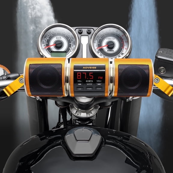 PUREVOX Motorcycle Speakers, 2" 20W Waterproof Bluetooth Stereo Bar Mount Gold,1 Pack