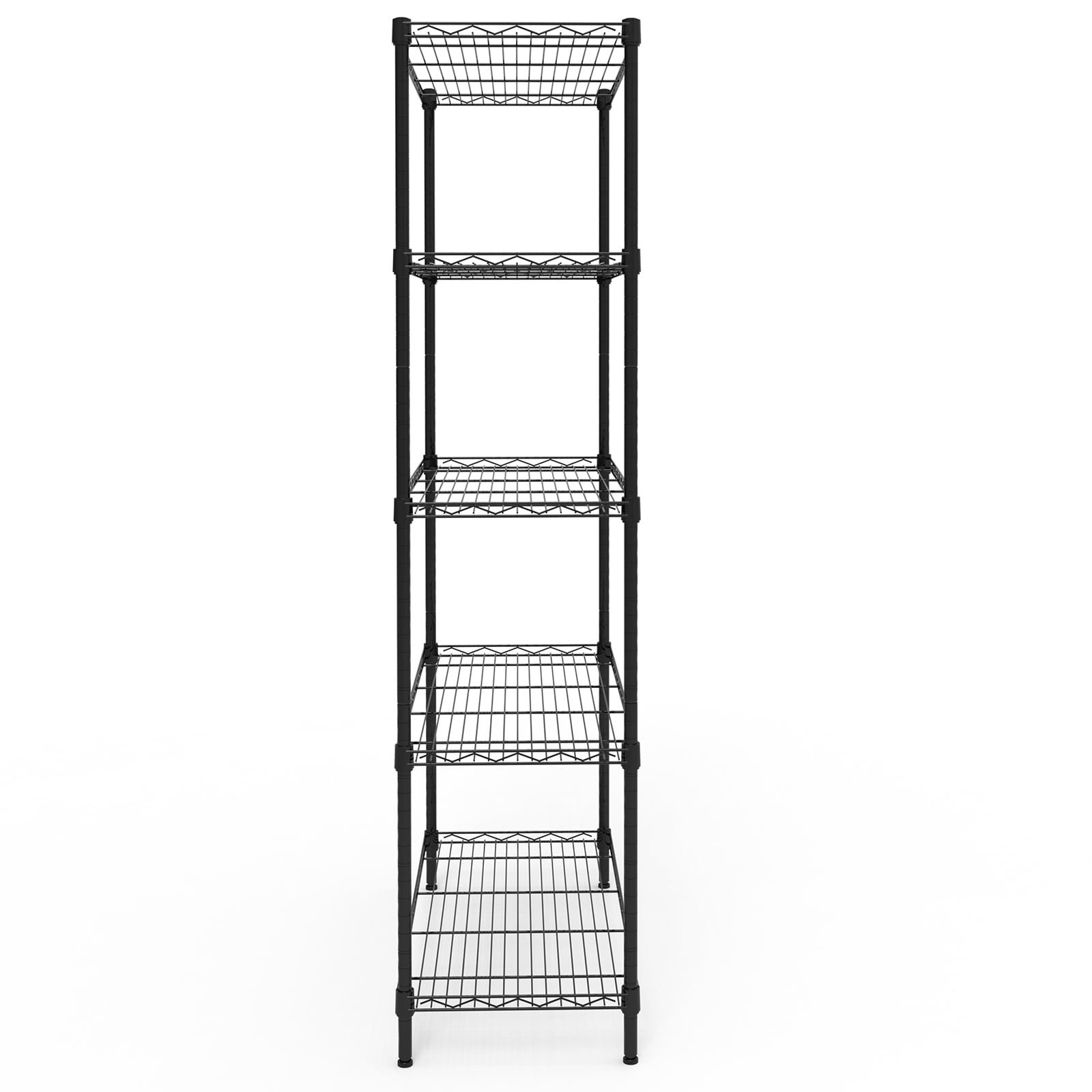 5-Tier Adjustable Display Rack Glossy Black Iron Storage Shelving Unit with Leveling Feet Vertical Organizer for Retail Home Office Garage Pantry