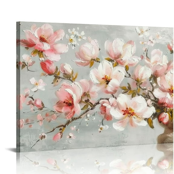 Shiartex  Flower Canvas Wall Art Bathroom Artwork - Botanical Flowers Paintings for Wall Decoration, Cherry Blossoms Watercolor Pictures Prints Art Living Room Decor Ready to Hang 20x16in