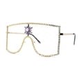 thumbnail image 2 of Womens Rhinestone Shield Lace Mesh Lens Luxury Metal Rim Sunglasses Gold Purple, 2 of 4