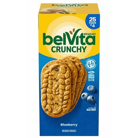 belVita Blueberry Breakfast Biscuits, 4 biscuits per pack, 25 pk.