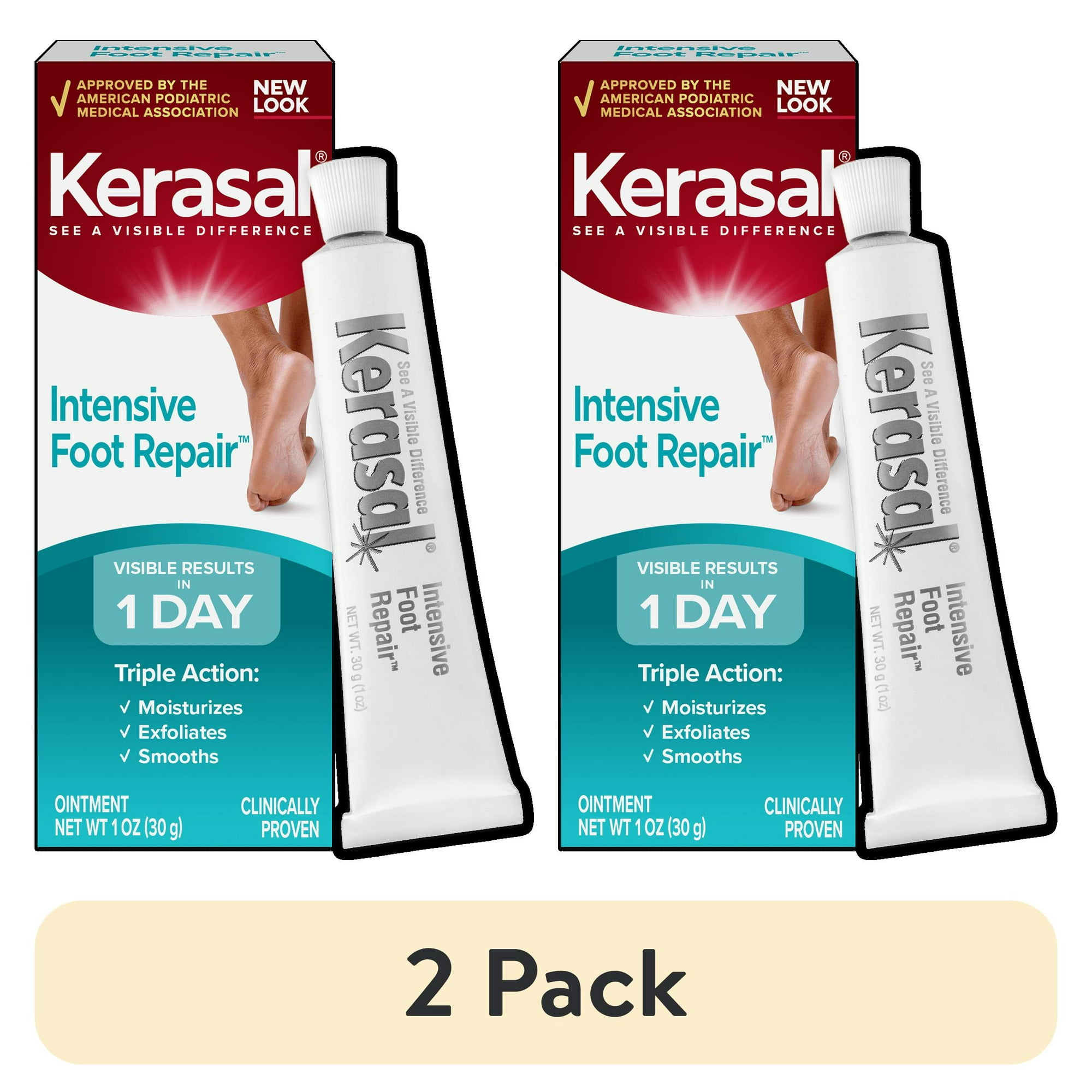 (2 pack) Kerasal Intensive Foot Repair, Skin Healing Ointment for Cracked Heels and Dry Feet, 1 Oz