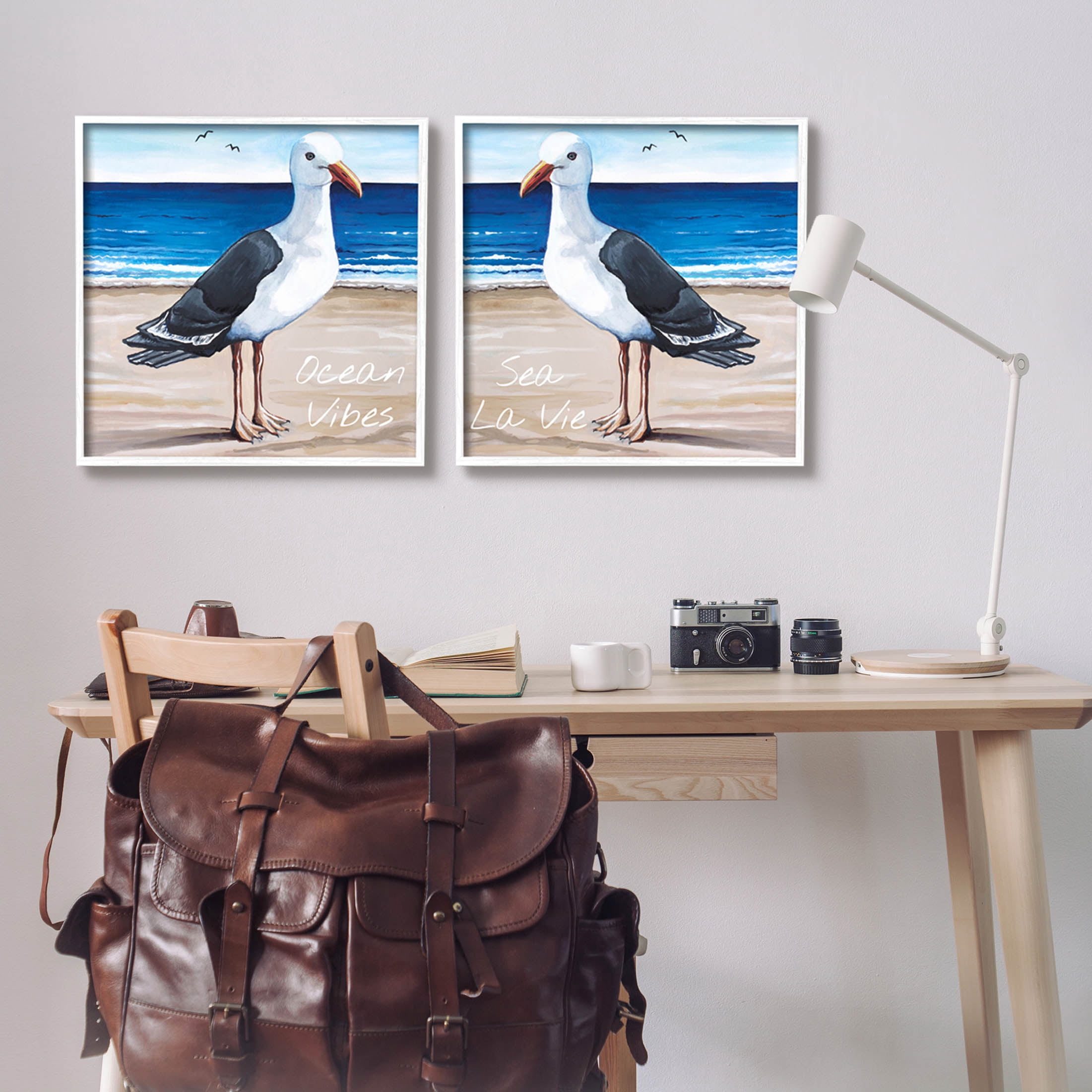 Stupell Industries Seagull Summer Beach Phrase Graphic Art White Framed Art Print Wall Art, Set of 2, Design by Elizabeth Tyndall