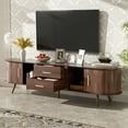 thumbnail image 3 of Harper & Bright Designs Vintage TV Stand with Sliding-Door for 75 inch TV, Wood Oval TV Storage Cabinet Table with Drawers and Solid Wood Legs for Living Room, Dark Brown, 3 of 14