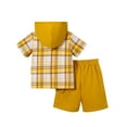 thumbnail image 4 of Fdqin Boys Shorts Sets 2Pcs Plaid Short Sleeve Hooded Button Shirt and Jogger Shorts Summer Outfits for Kids Yellow 3-4 Years, 4 of 7