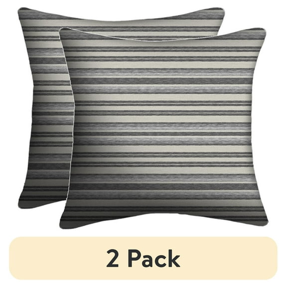 (2 pack) Mainstays 18" x 18" Woven Stripe Decorative Throw Pillow, Grey