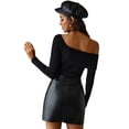thumbnail image 3 of Sonducket otoño invierno cuero bodycon irregular mini ropa delgada cintura alta moda una línea vestido compras negro / Type3 NO3, 3 of 6