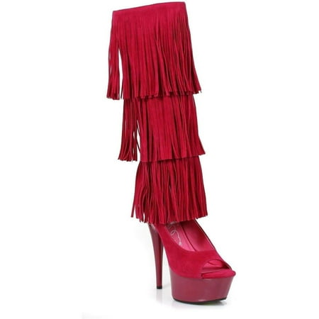 

Womens E-609-Hopi 6 6 Platform knee boot w/ Fringe. Fuchsia Velvet / 11