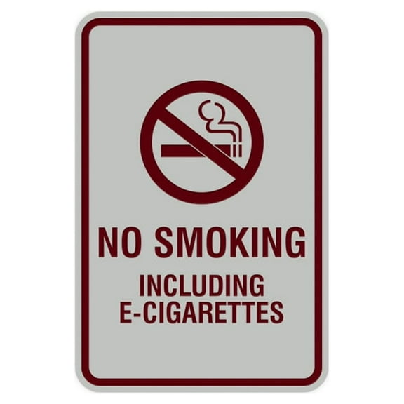 Portrait Round No Smoking Including E-Cigarettes Sign (Light Grey / Burgundy) - Large 6" x 8"