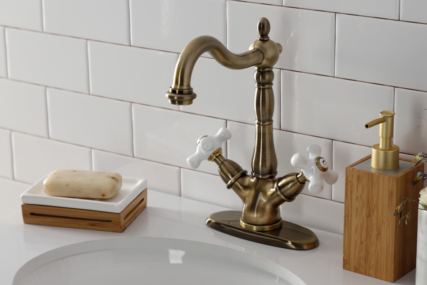 Kingston Brass KS1493PX Vessel Standard Mount Bathroom Faucet, Antique Brass
