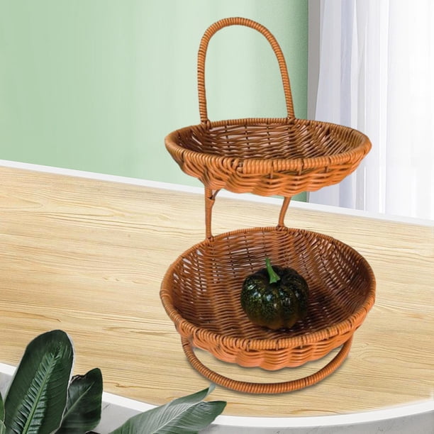 Cesta de almacenamiento de doble capa, bandeja para servir, organizador de artículos diversos de escritorio, estante decorativo para frutas, cesta de