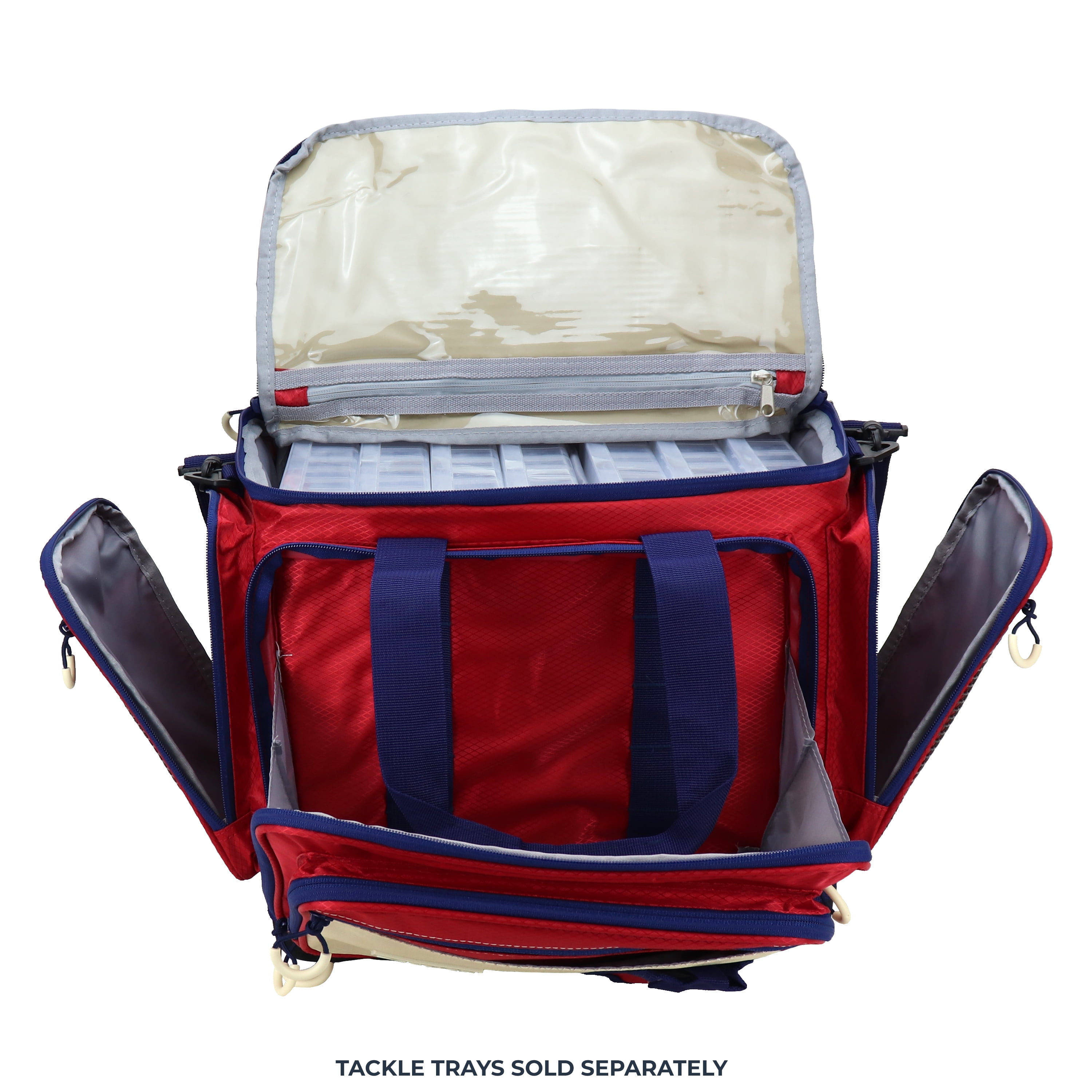 Osage River Gear Medium Fishing Tackle Bag, Saltwater Fishing Gear Bag, Tackle Box Organizer with Waterproof Non-Slip Bottom, Padded Shoulder Strap, and Fishing Pliers, Fishing Gifts for Men, Red