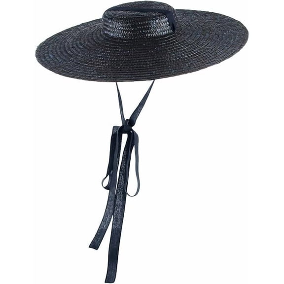 Women's vintage straw hat flat top wide brim soft derby straw hat beach sun hat, 801C