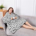 thumbnail image 5 of Oversized Wearable Blanket Hoodie,Black White Skull Pattern Sherpa Blanket Hoodie with Super Pockets,Super Warm Fuzzy Pullover for Women & Men, 5 of 6