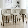 thumbnail image 3 of Foreate Swivel PU Bar Stools Set of 1, 29" Uholstered Leather with Button-tufted Mid-Back & Wood Legs, Modern Chair Kitchen Pub Island Counter Stool, 3 of 11