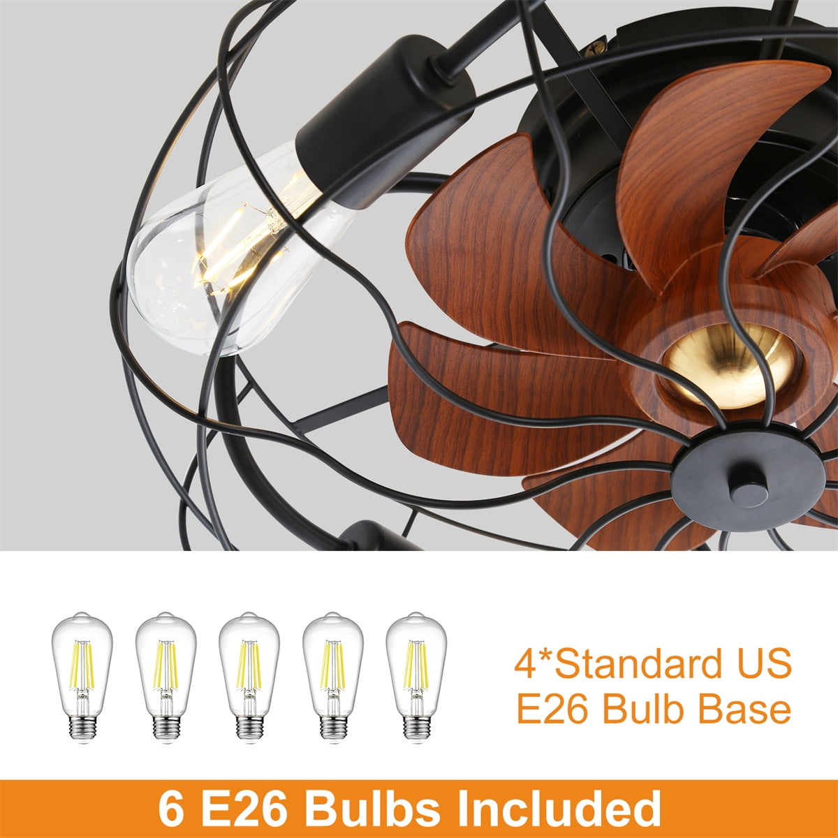 Sofucor 20" Matte Black Modern Bladeless Ceiling Fan with LED Light and Remote