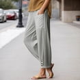 thumbnail image 2 of Bibifish Womens Pants Drawstring Waist Side Pocket Lightweight Pants With Button Detail Hem Loose Fit Casual Outings Comfortable Pants, 2 of 6