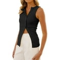 thumbnail image 2 of Women Button Down Vest Ribbed Summer Tank Tops Button Up Open Front Rib Shirt Sleeveless Slim Dressy Top Fashion Black L, 2 of 9