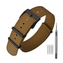 ANNEFIT Nylon Watch Band 19mm, One-Piece Waterproof Military Watch Straps with Heavy Black Buckle (Brown)