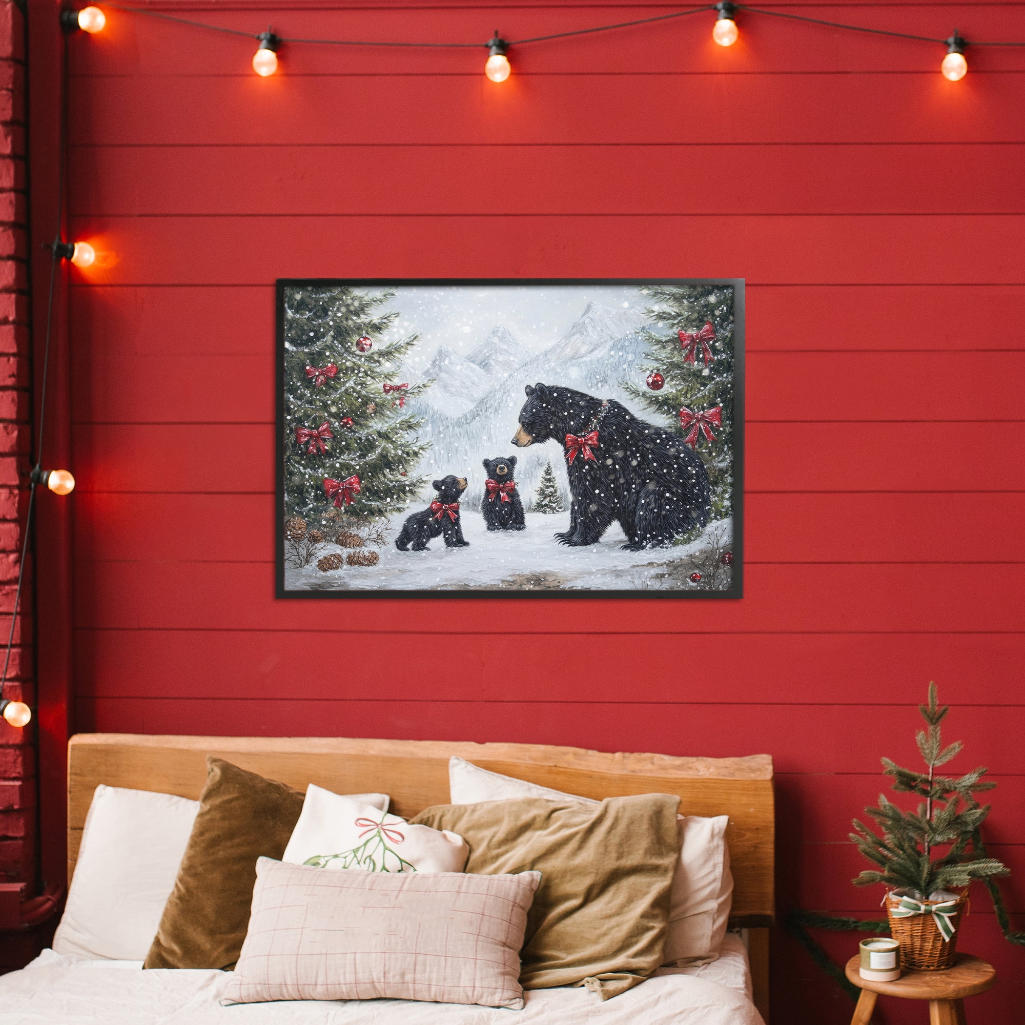 Stupell Industries Christmas Black Bears Black Framed Giclee Art, design by Tina LeCour