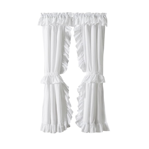Ellis Curtain Classic Wide Solid Color Perma Press Ruffled Priscilla Curtain Panel With Ties 84" x 45" White