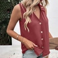 thumbnail image 5 of LEAVINGSUO Tank Tops for Women Summer Casual Solid Color Round Neck Button-Up T-Shirt Wine M, 5 of 6