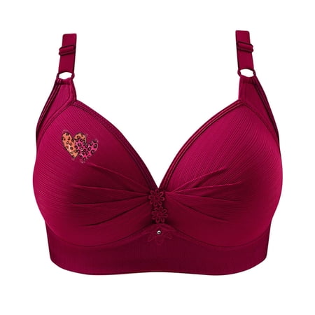 SMihono Bras for Women Cervical Cancer Awareness Full Coverage Wireless Bra BC Cup Comfort Soft Bra with Adjustable Strap Red M