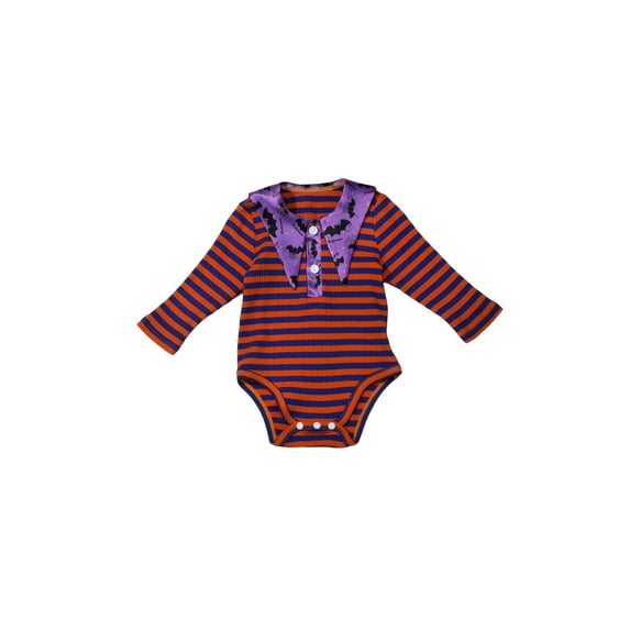 Franhais Baby Romper, Halloween Stripe Cartoon Patterns Lapel Long Sleeve Bodysuit for Girls Boys