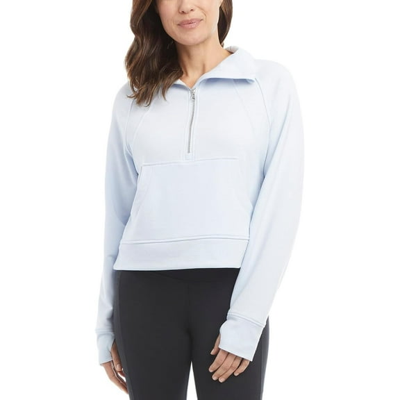 Danskin Mixed Rib Half Zip Jacket Women's Pullover Sweatshirt (Halogen Blue, X-Small)