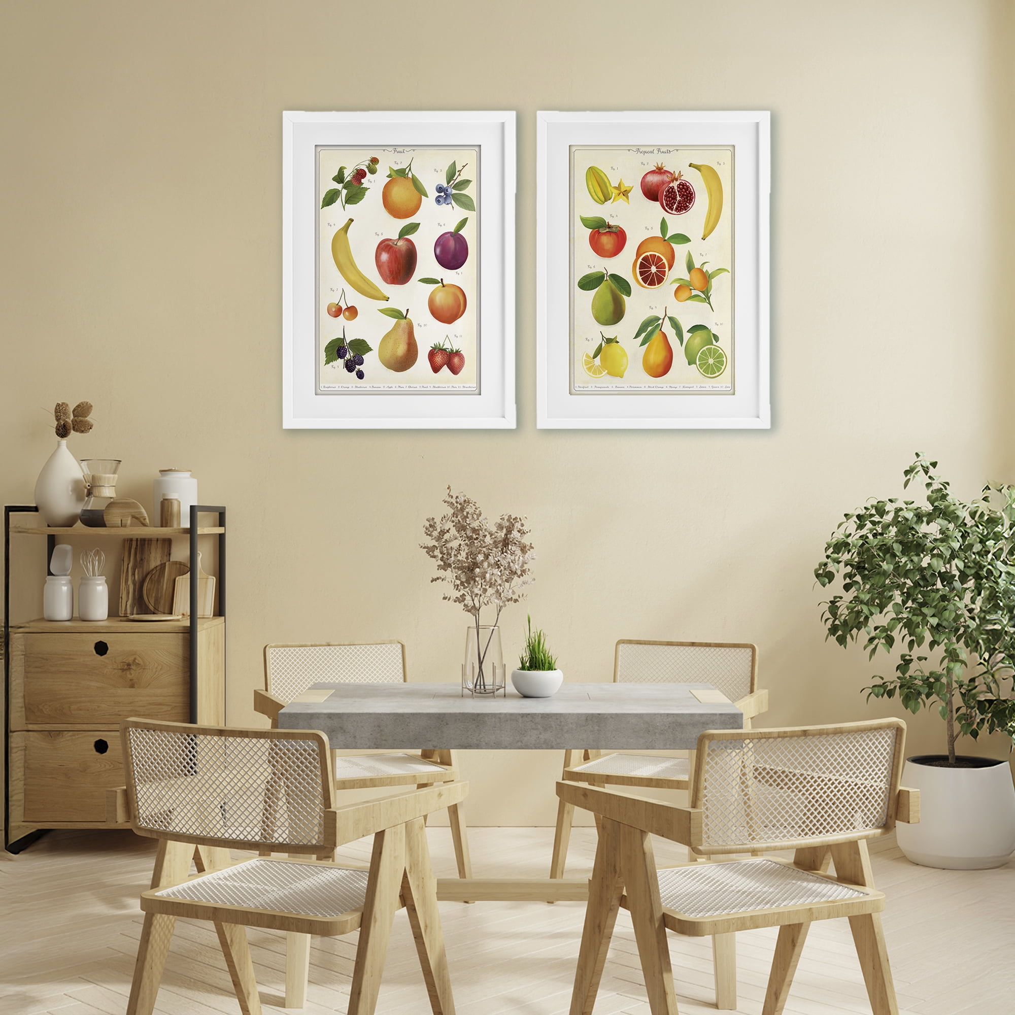 Stupell Industries Kitchen Studies Fruit 2 Piece White Framed Print Under Glass Set, design by Diane Neukirch