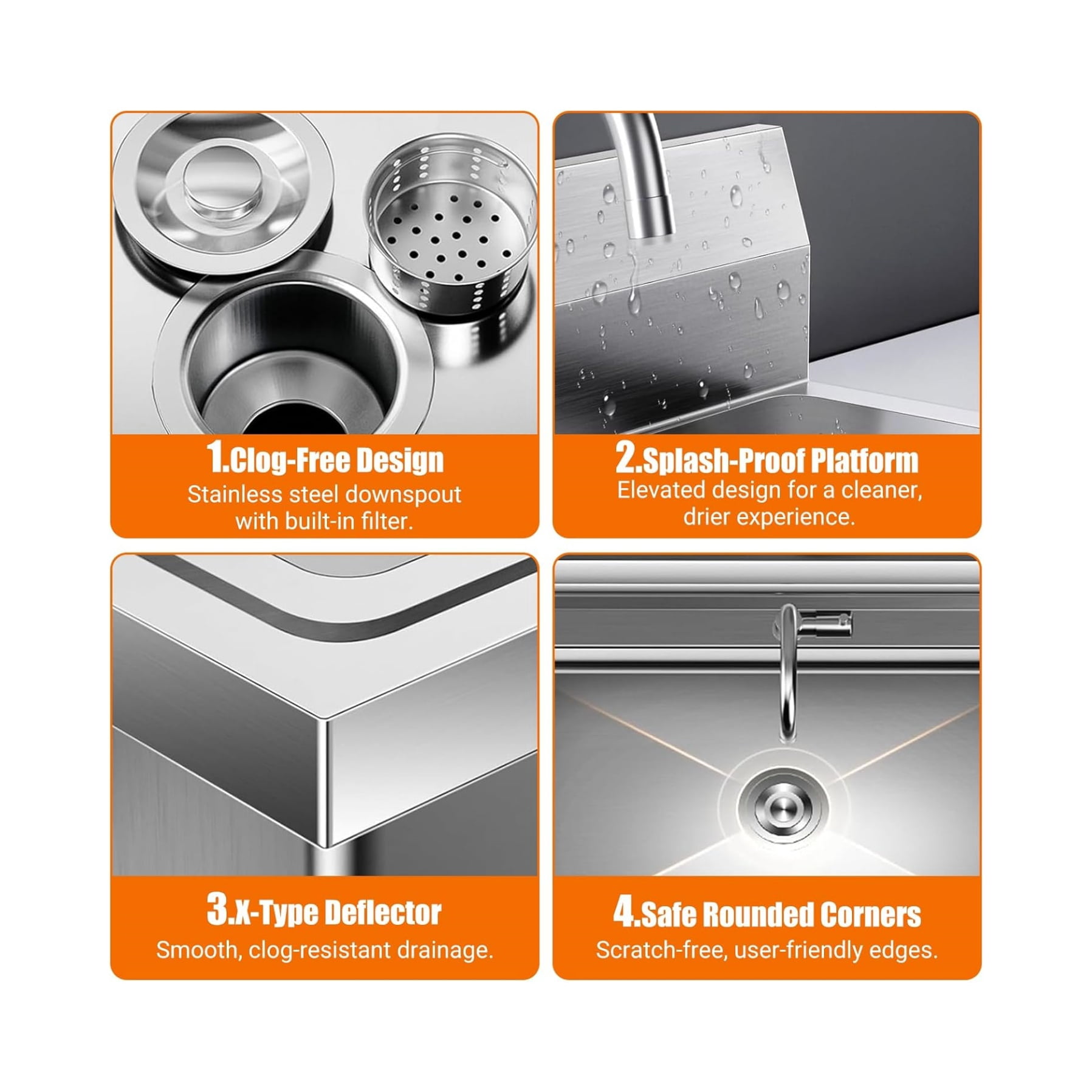Stainless Steel Commercial Utility Sink,Free Standing Single Bowl Pull-Down Faucet Heavy Duty Sink for Restaurant Bar Laundry - Hot & Cold Water Indoor & Outdoor