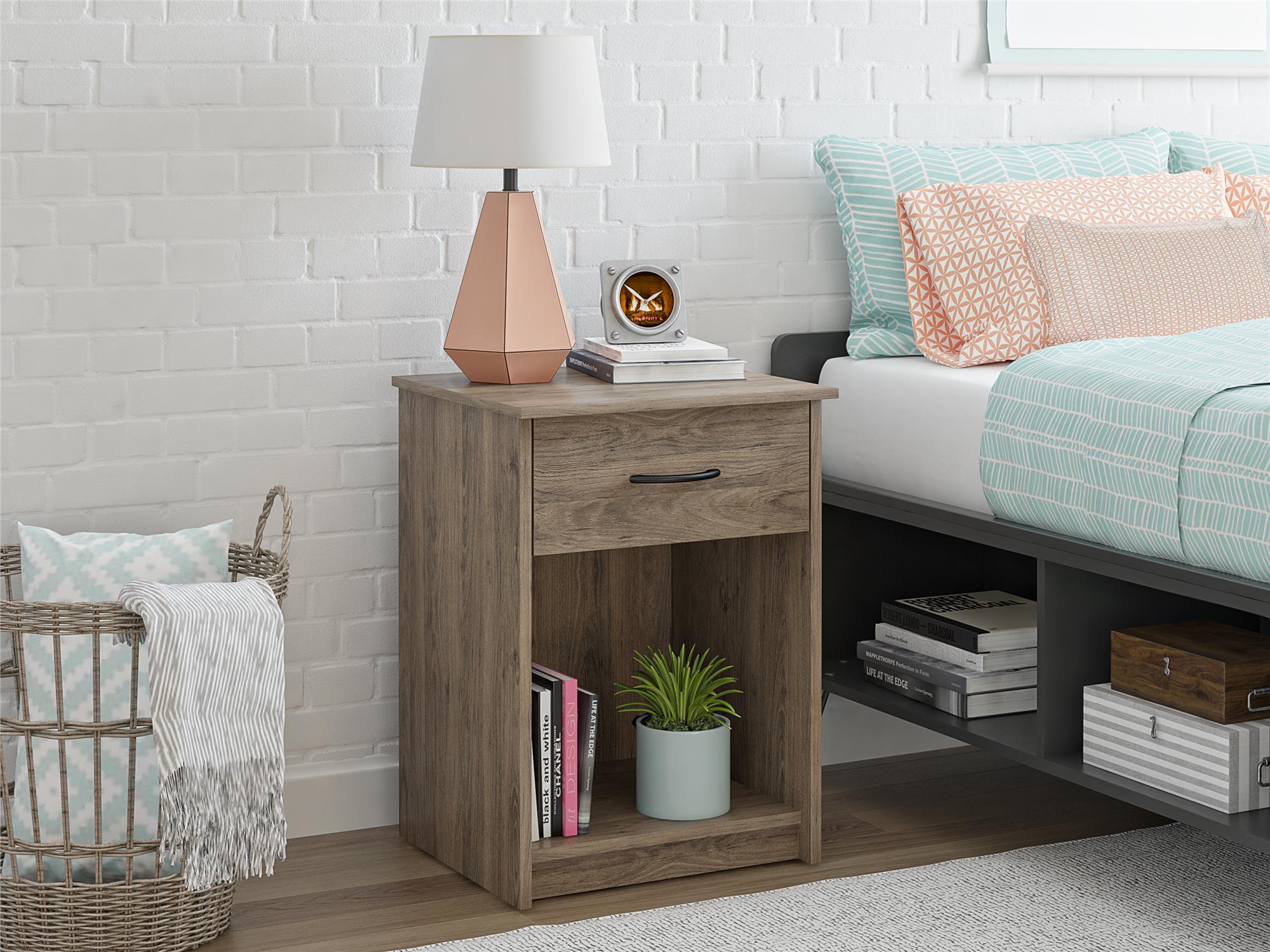 Mainstays Classic Nightstand with Drawer, Rustic Oak - image 10 of 13
