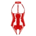 thumbnail image 1 of Womens Wet Look Patent Leather Lingerie Bodysuit Sexy Halter Neck Open Cups Bare Breast Crotchless Leotard Nightwear ClubwearS Gong Bohan LED, 1 of 2
