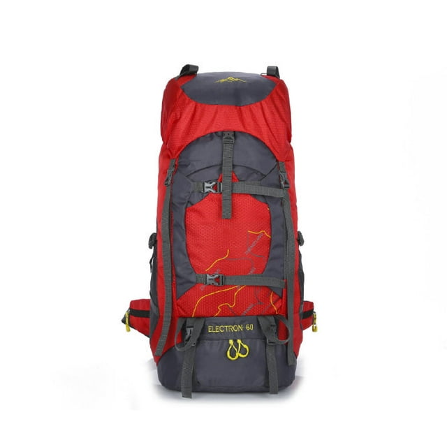 60L Large capacity Frame Hiking Bag Travel Multi-Functional Sports Backpack Ultralight Water Repellency Backpack for Backpacking, Hiking, Camping(27*12*10.3")RED