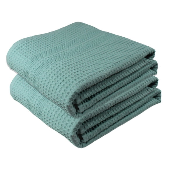 Premium Large 2 Pc Bath Sheet 100% Natural Cotton Waffle Weave – Generous Size Lightweight Ultra Absorbent Quick Drying Fade Resistant (Seafoam) Seafoam