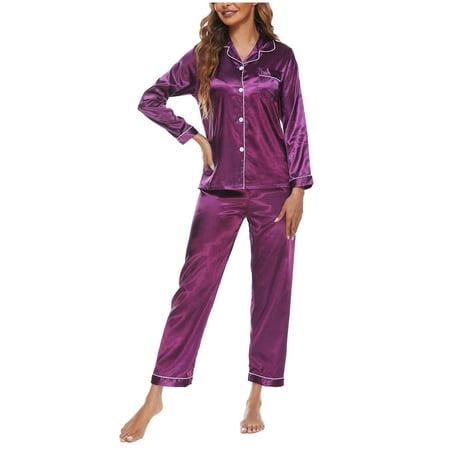 

Women s Pajamas Sets Satin Pajamas for Women Silk Pajamas Elegant Homewear Pajamas Two-Piece Suit Long Sleeve Pants Pajama 6004 Imitation Pajamas Suit Two-Piece Purple L Halloween Pjs Wome1984