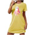 thumbnail image 2 of Sakmal Halloween Moomoo Nightgowns Women Plus Size Yellow Cloud-Like Playful House Dress Crew Neck Ghost Print Short Short Sleeve Nightgowns S-2XL, 2 of 5