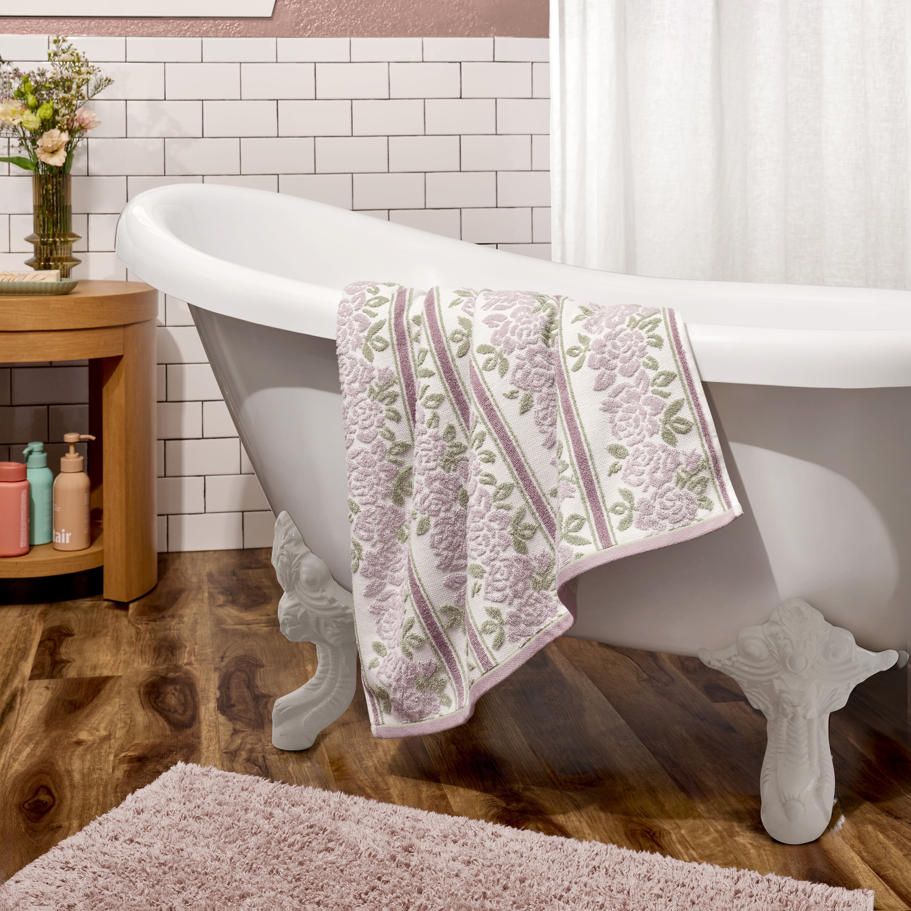 Beautiful by Drew Barrymore Wallpaper Bath Towel, Soft 100% Cotton, Rose Pink